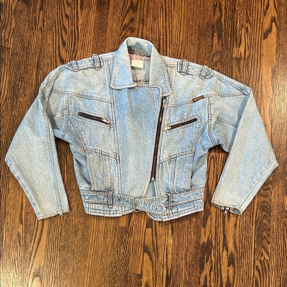 Vintage Jackets & Blazers - Vintage 80s Lightwash Denim Motorcycle Jean Jacket Cropped Fit